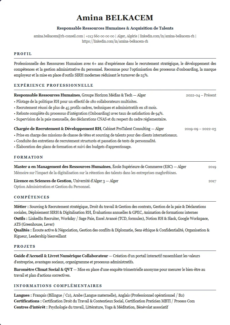 Aperçu du modèle de CV Classique ATS