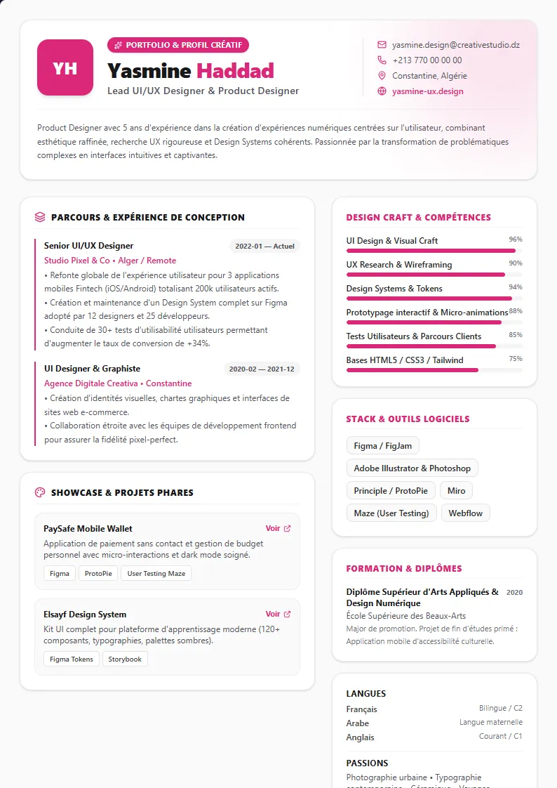 Aperçu du modèle de CV Creative Designer