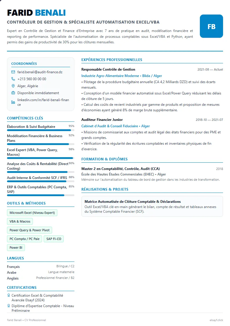 Aperçu du modèle de CV Dual Column