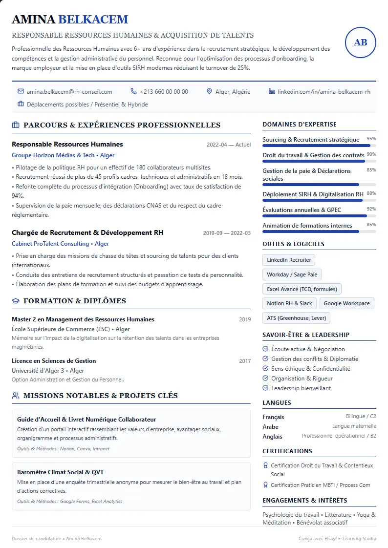 Aperçu du modèle de CV Executive RH